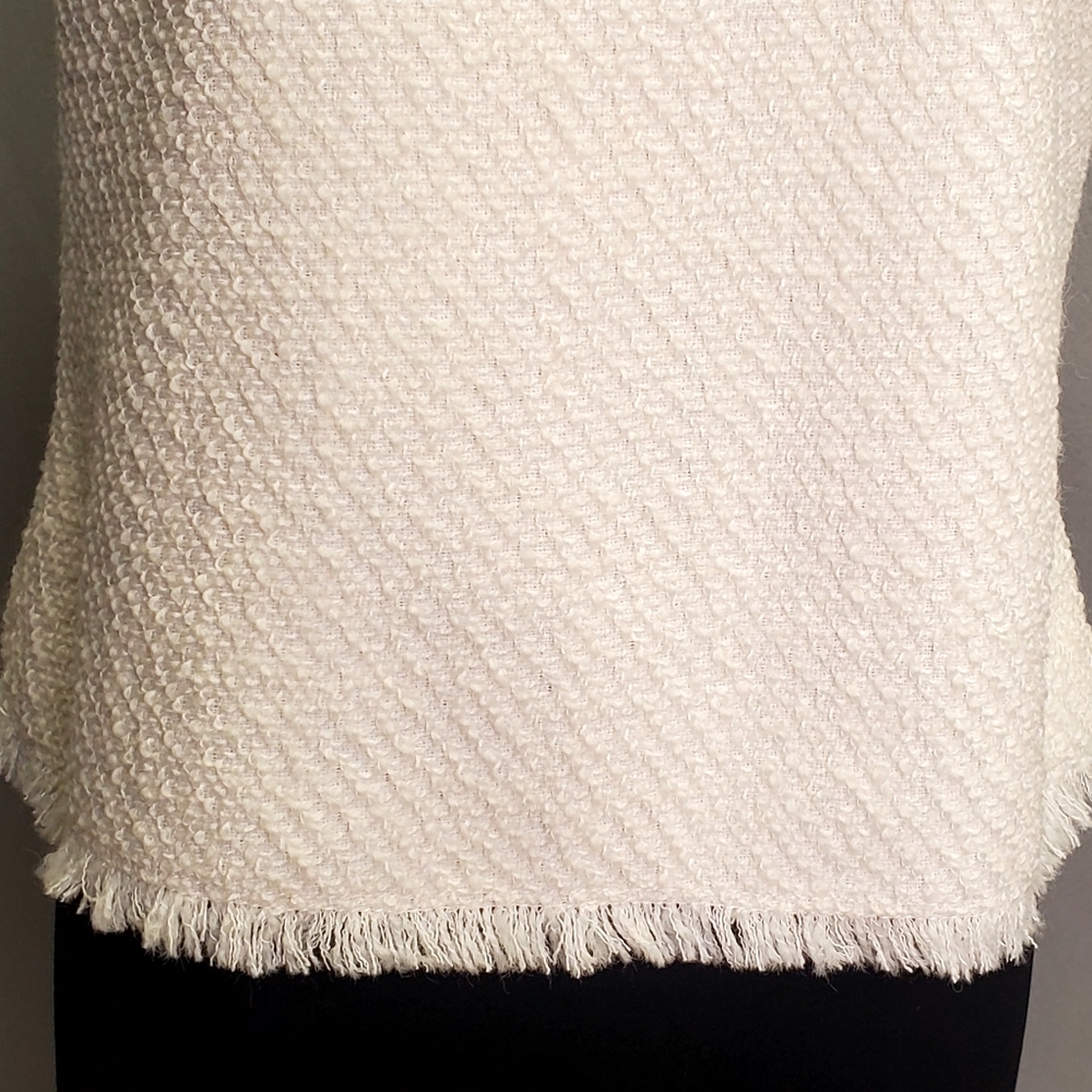 Ann Taylor Fringe Tweed Wool White Blouse Crew Neck Size S - Picture 10 of 15